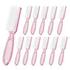 SQULIGT 12 Pcs Handle Grip Cleaning Brushes, Hand Fingernail Nail clear pink