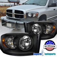 Fits 2006-2008 Dodge Ram 1500 2500 3500 Black Headlights Head Lamps Assembly
