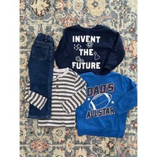 Boys 4T Bundle Long Sleeve Pants Blue Grey Striped Graphic Denim 4pc