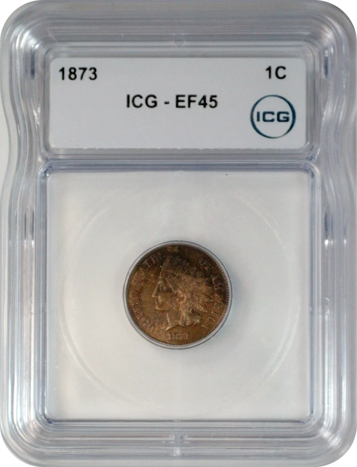 1873 Indian Head Cent 1C Penny ICG EF45 Extra Fine XF XF45 - Image 3 of 3