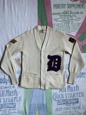Vintage 50  s Letterman Cardigan Sweater Cream Wool Small Highland Sportswear  53