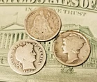 Lot of (3) Three 90% Silver Dimes !875 Seated 1902 S Barber 1917 Mercury