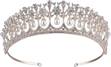 Princess Faux Pearl Crystal Rhinestone Bridal Hair Tiara Crown Headband T11895R