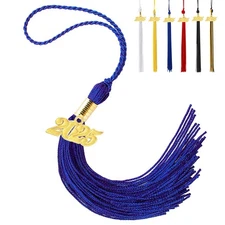 Blue 2025 Graduation Tassel with Gold Charms for Graduation Cap Accessories