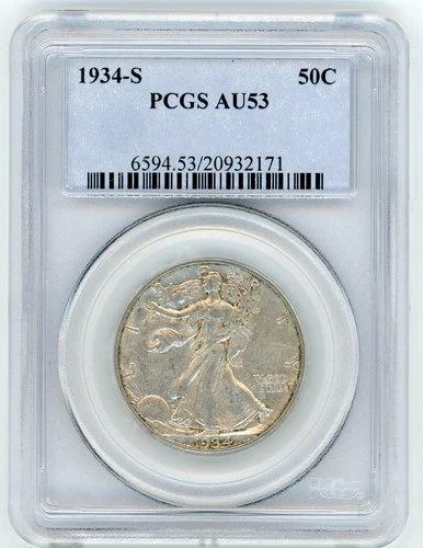 1934-S WALKING LIBERTY HALF DOLLAR PCGS AU53