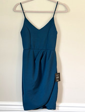 Lulus Blue V-Neck Strappy Sleeveless Sheath Knee Length Lined Dress, XS