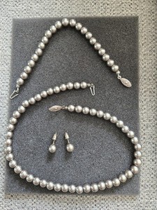 Vintage Silver Tone Choker Necklace Bracelet & Earrings Silver Ball Beaded Set