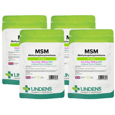 Lindens MSM 1000mg - 360 (4 x 90) Vegan Tablets - Rich in Sulphur, (12+ Months)