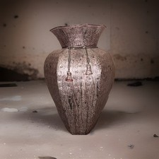 Hammered Brass Rope and Tassel Vase 14.5” India Exotics, Rustic Bronze Finish