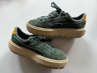 Puma Suede Platform Damen Sneaker Schuhe Grün Gelb 37.5