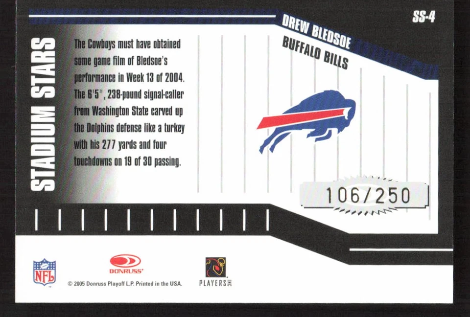 2005 Donruss Classics Drew Bledsoe Stadium Stars 20 Yard Line Gold #/250 #SS-4 - Image 2 of 2