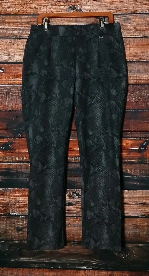 Pantalones DKNY Talla L Pull On Ponte Elastizados Negro Gris Estampado Piel de Serpiente tiro alto  Foto 3 de 4