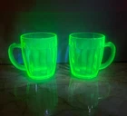 RARE MCM Uranium Glass Mug Set Of Two! Vaseline Depression Glass