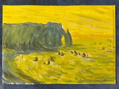 claude monet drawing and painting on old paper signed stamped vintage
