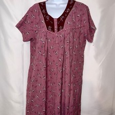 Vintage Nightgown Sukanya Brand - Pink Burgundy Floral Long - Cottagecore