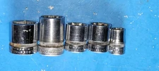 VTG 5 INDESTRO SUPER 3/8" DRIVE SOCKETS 6 PT 7/8",  12PT 3/4" 11/16" 11/16" 7/16