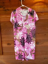 Talbot's dress pink&black tropical  leaves collar short sleeve v-neck Med NWT