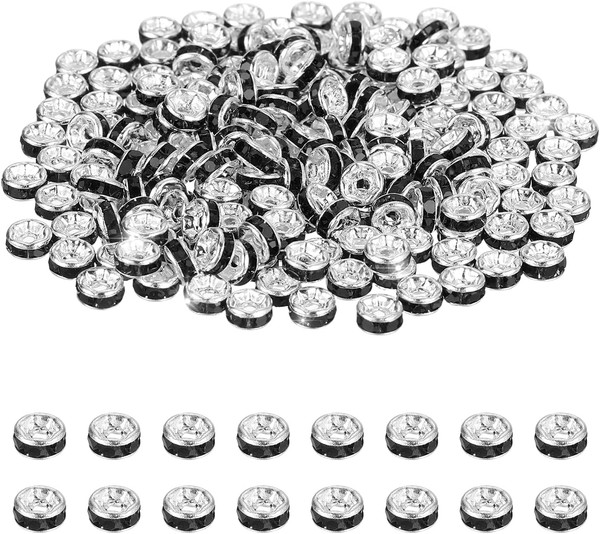 200 Stk 4Mm Rondelle Abstandshalter Perle Silber/Schwarz-image