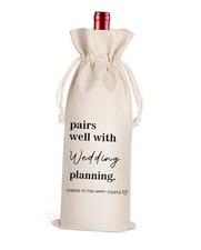 Wine Bag, Reusable Linen, Wedding Gift for Couples, Bride and Groom, 13.5"H x