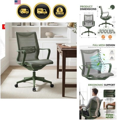 Ergonomic Mesh Office Chair, Mid Back Desk Chair with Lumbar Support & Armres...