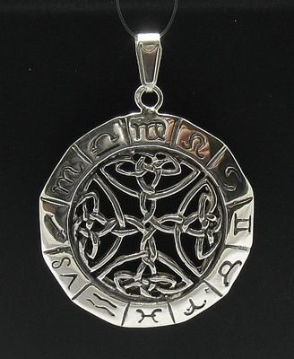 Genuine Sterling Silver Pendant Celtic Zodiac Sign Solid Dotted 925