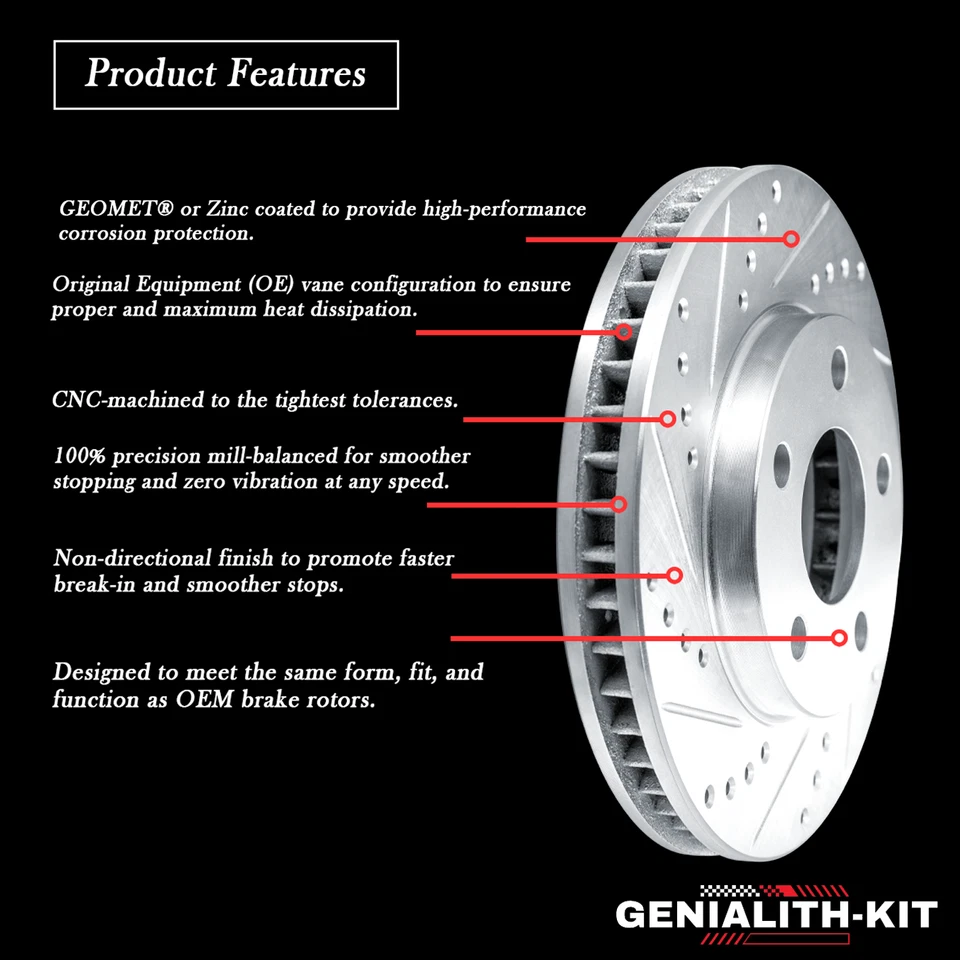 Front Drilled Rotors + Brake Pads for Chrysler 200 Sebring Dodge Avenger Caliber Foto 3 de 4