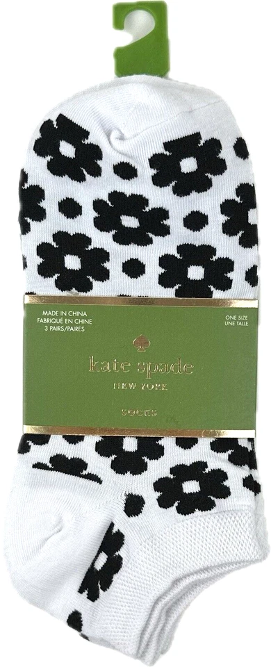 Женские носки Kate Spade 3 шт. черно-белые незаметные в полоску из полиэстера с цветочным узором комплект OS - Изображение 2 из 2
