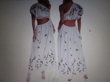 FARM RIO Pitanga One Shoulder Embroidered Maxi Dress White Multi ~ S *NWT$335