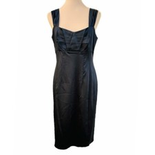 Calvin Klein Sz 10 Black Satin Formal Sleeveless Sheath Dress Party Prom