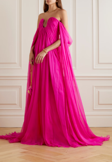 ワンピース CARVEN SILK LONG DRESS Lanvin Spring 2011 Red Silk One Shoulder Maxi Goddess