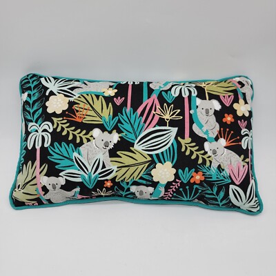 Koala Bear Throw Pillow Hampton Bay Double Sided Jungle Colorful Teal Trim NEW