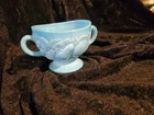 Blue Milk Glass Sugar Bowl • Vintage Westmoreland della Robbia Pattern