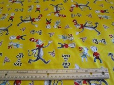 Yellow Dr Seuss Cat In The Hat Character Cotton Fabric by the Yard