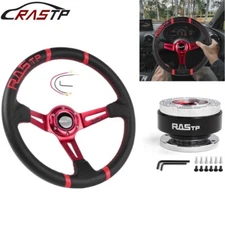 14" Deep Dish Drifting Sport Off Road STEERING WHEEL & HORN w/QUICK RELEASE KIT