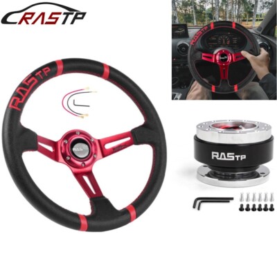 14'' Deep Dish Drifting Sport Off Road STEERING WHEEL & HORN w/QUICK RELEASE KIT