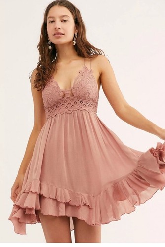 Free People PINK ROSE Slip Dress Mini Boho Sleeveless Lace Size Small NWT - Picture 4 of 7