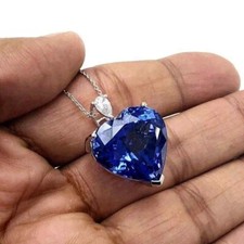 2 CT Heart Shape Blue Sapphire Solitaire Pendant Necklace 14K White Gold Plated.