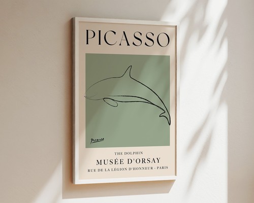 Póster de dibujo de línea de arte de pared verde estampado animal del delfín Pablo Picasso regalos - Imagen 5 de 14