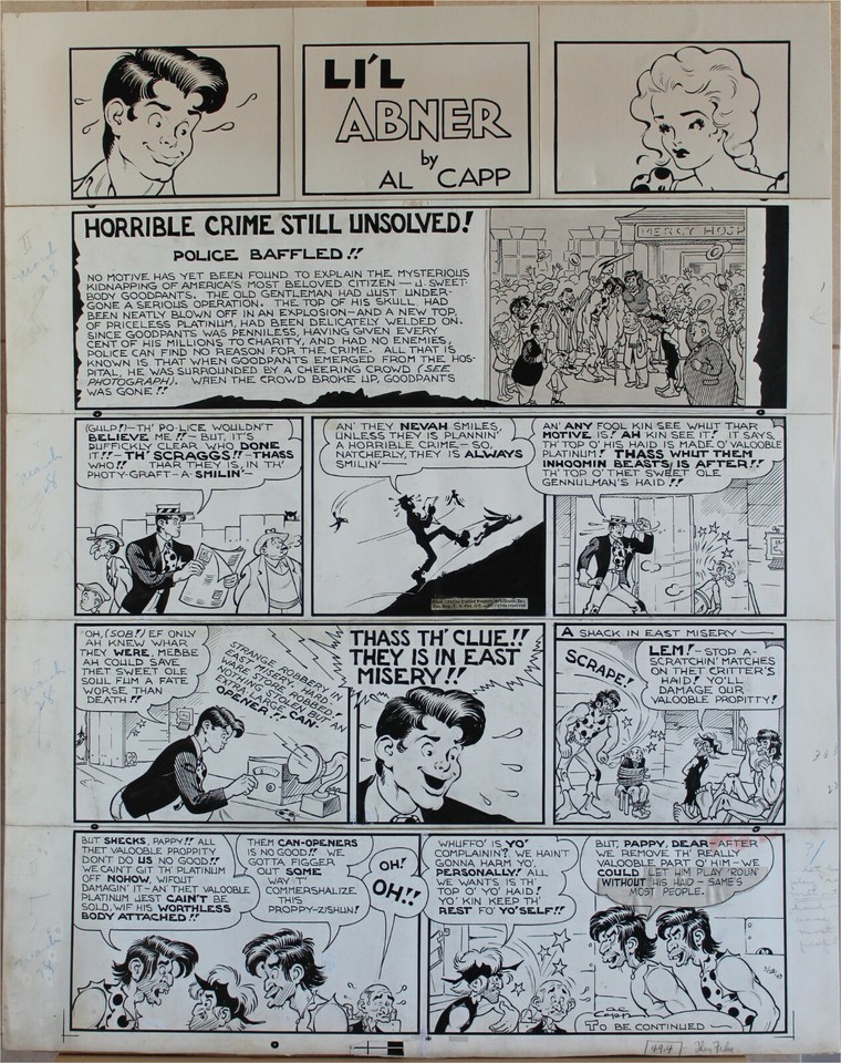 AL CAPP Original Sunday Art Strip for LI'L ABNER Comic Art