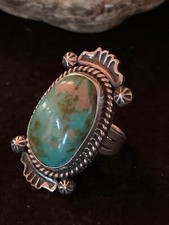 Native American Green Turquoise Navajo Sterling Silver Ring Sz 8 4139