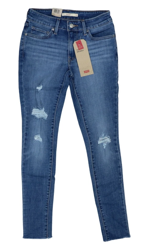 Levi's 711 Skinny Leg Mid Rise Slim 30" Inseam Distressed Denim Jeans NWT Hawaii