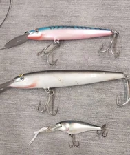 Lot Of 3 Vintage Rapala lures deep runner 2 sinking magnum cd-18 cd-14  
