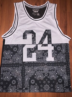 VTG 90 s Kobe Bryant Fames Jeans Master Piece Hip Hop Blend Polyester Jersey XL