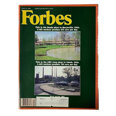 Forbes Magazine June 16, 1986 A Tale Of Two Worlds, Honda and AMC Jeep Plant