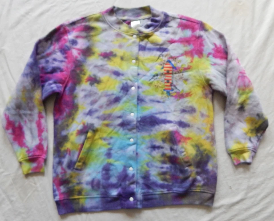 Cárdigan Tie Dye Púrpura Pájaros Crew Sudadera - Grande Damas Hecho a Mano Mujeres Foto 3 de 4