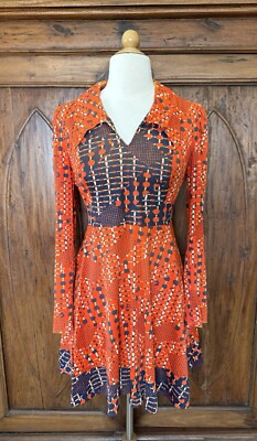 Vintage Mindy Malone Mini Orange dress 60s Size 9 Medium