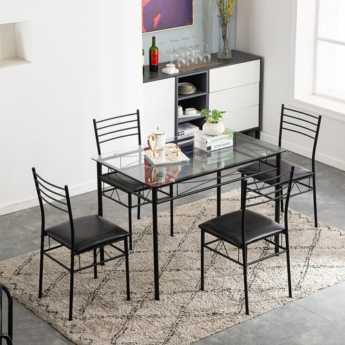 5 Pieces Tempered Glass Top Dining Table Set Kitchen Table with 4 Chairs Modern - Picture 8 of 12
