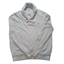 Polo Ralph Lauren Sweater Mens Medium LS Gray Buttons Luxury Jersey Shawl Collar