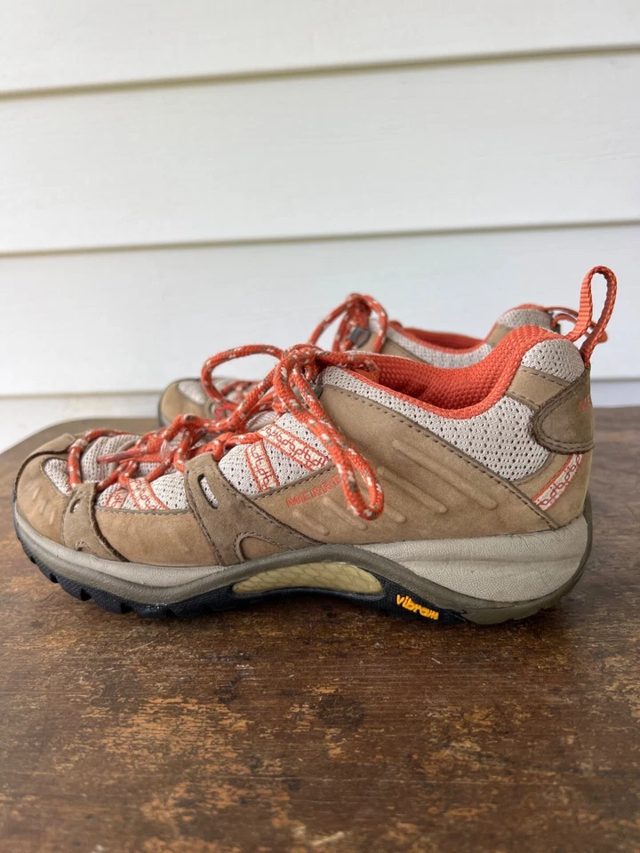Zapatos de Senderismo Merrell para Mujer Talla 7 Suela Vibram Cuero Malla Tostado y Naranja Exterior Foto 4 de 4