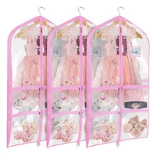 Clear Pink PVC Dance Costume Bags 3 Pack Garment Bag 40 Inch for Dance Compet...